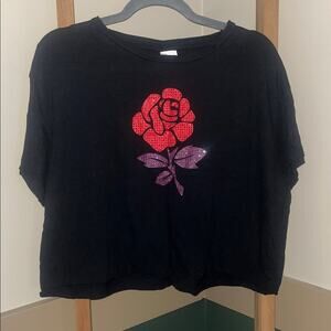 PINK VS Black Rose Bling Women's Crop Top Size Large